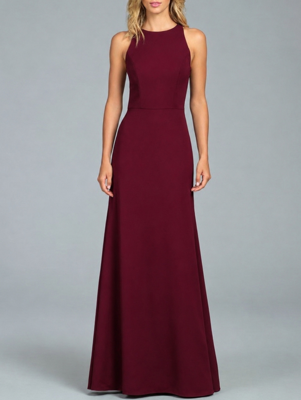 Hayley Paige Occasions Burgundy Red Sleeveless Halter Maxi Gown Dress 10 NWT